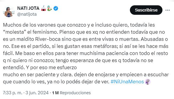 Nati Jota y su reflexión sobre la lucha feminista