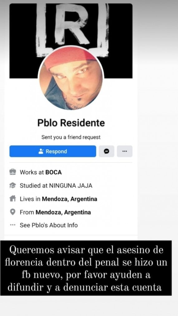 Perfil falso de Pablo Arancibia, imputado por el femicidio de Florencia Romano.