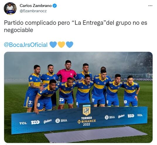 El tuit de Carlos Zambrano tras el partido con Racing.