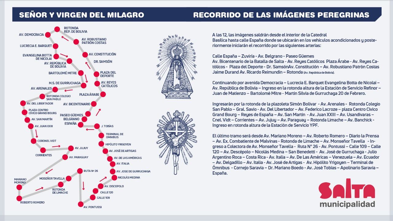 Así será el recorrido de las imágenes por la Celebración del Milagro.