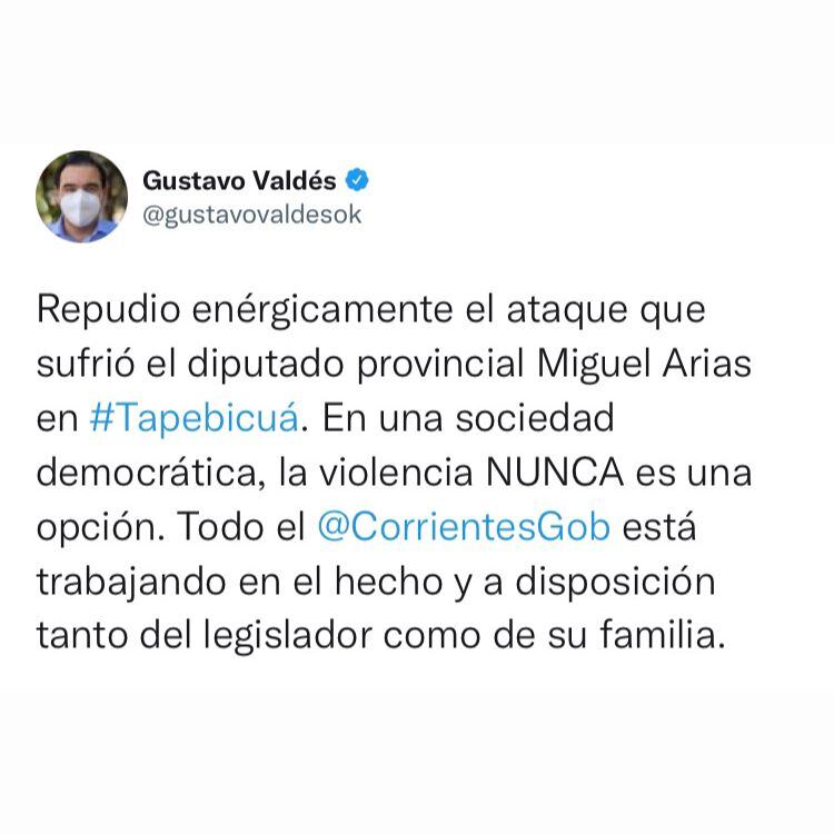 El mandatario provincial se pronunció en su cuenta personal de Twitter tras conocerse el episodio.