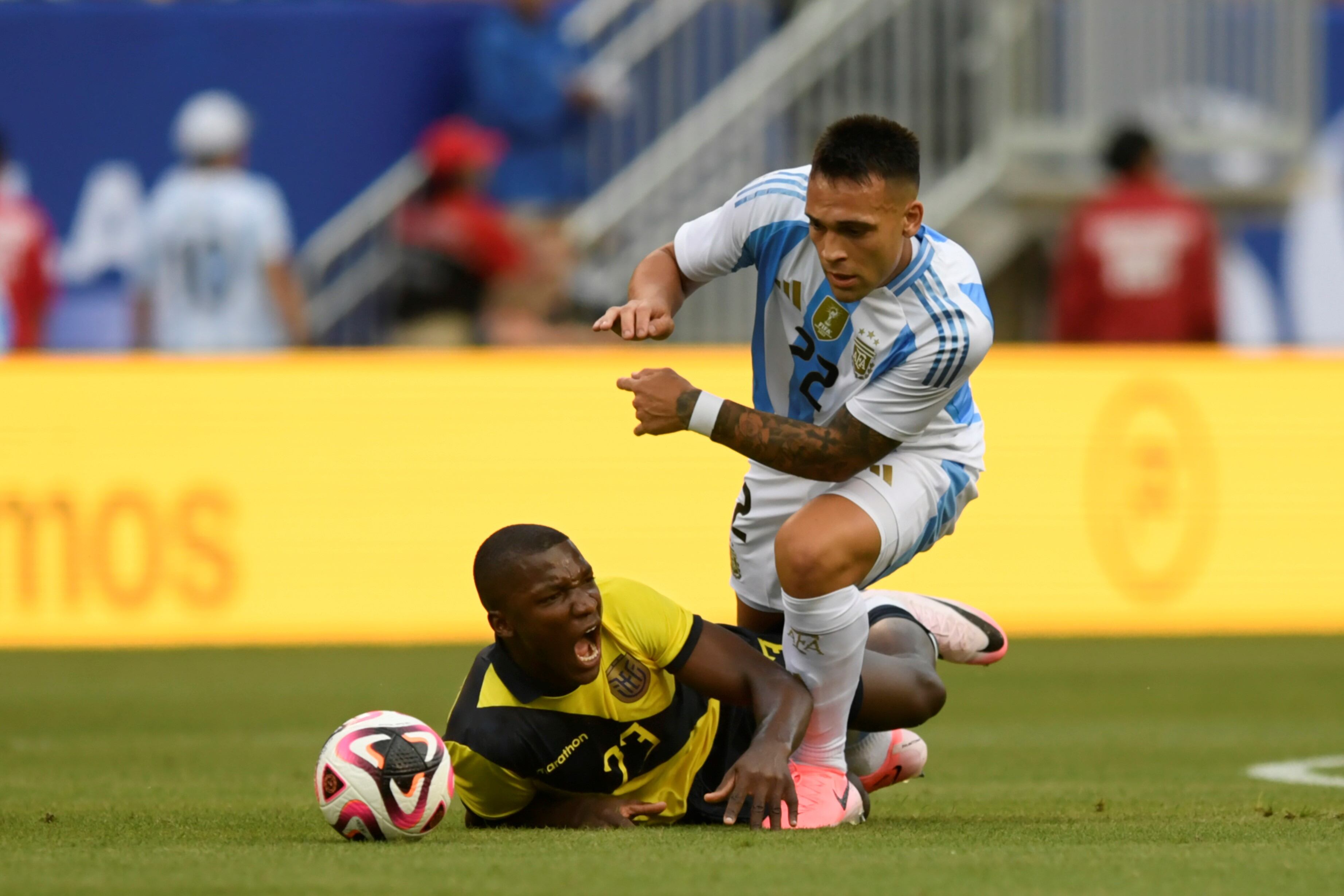 Lautaro Martínez en el último duelo entre Argentina y Ecuador, en un amistoso jugado en junio en Estados Unidos. (AP)