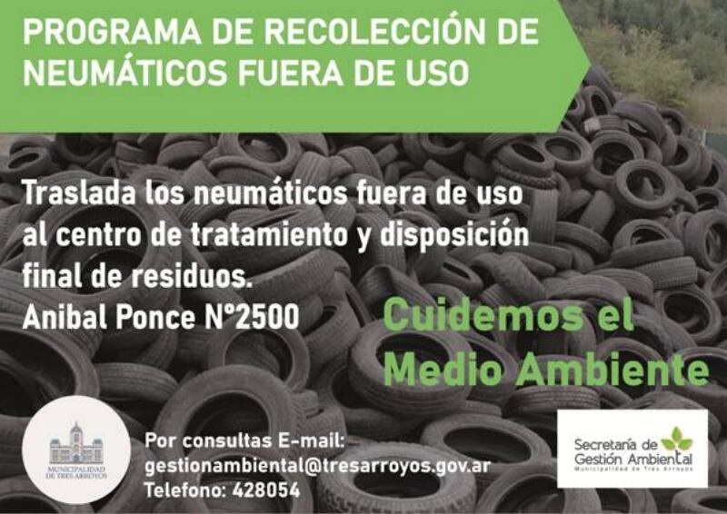 los neumáticos usados serán reciclados en Tres Arroyos