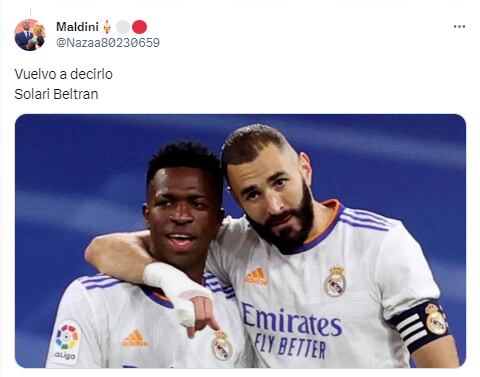 Vinicius y Benzema, una dupla a la que nada tienen que envidiarle Solari y Beltrán para los hinchas de River