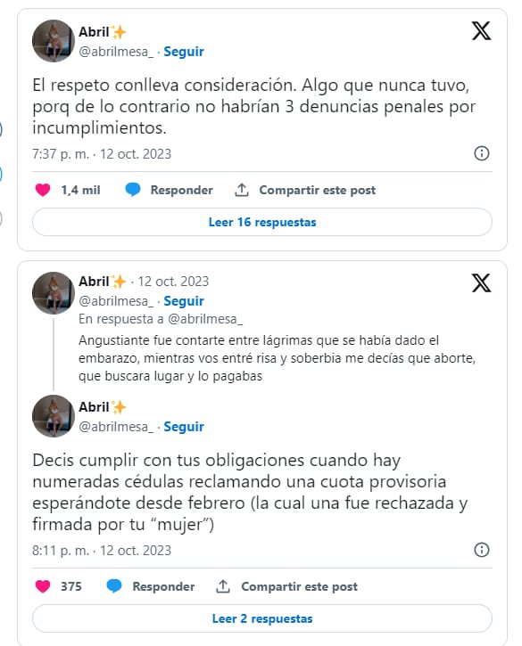 Facundo Farías y Abril, su ex novia, cruzaron acusaciones