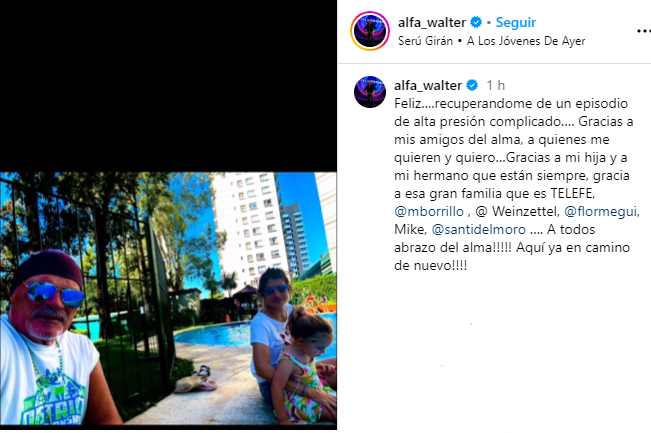 El posteo de Alfa en Instagram luego de que le diera el alta