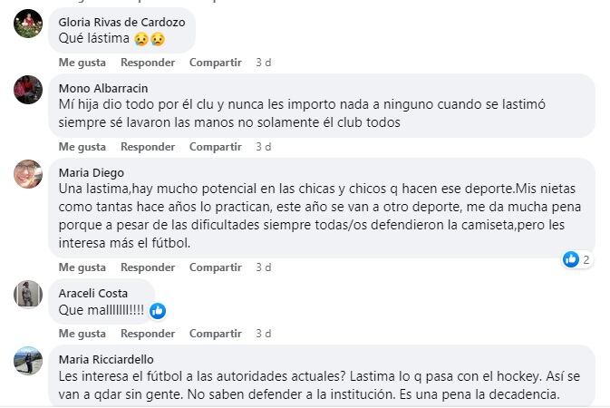 Jugadores y familiares de hockey de Rosario Puerto Belgrano, expresaron su malestar por la suspensión de la actividad.