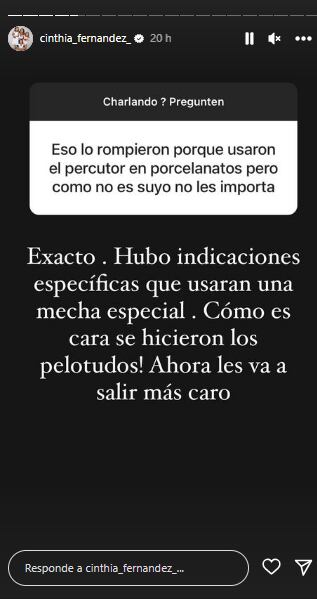 El mensaje de Cinthia Fernández a un seguidor que le dio su opinión.