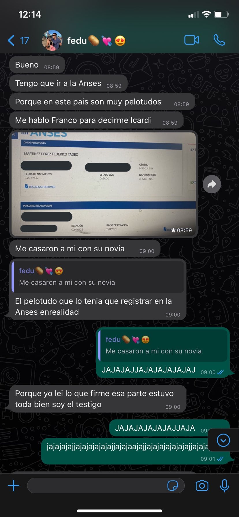 El chat entre Federico y la novia