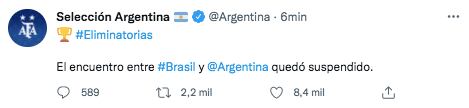 Anunciaron la suspensión del partido entre Brasil y Argentina.