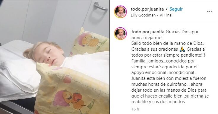 El mensaje de Ruth, la mamá de Juanita, cuando su hija salió del quirófano.