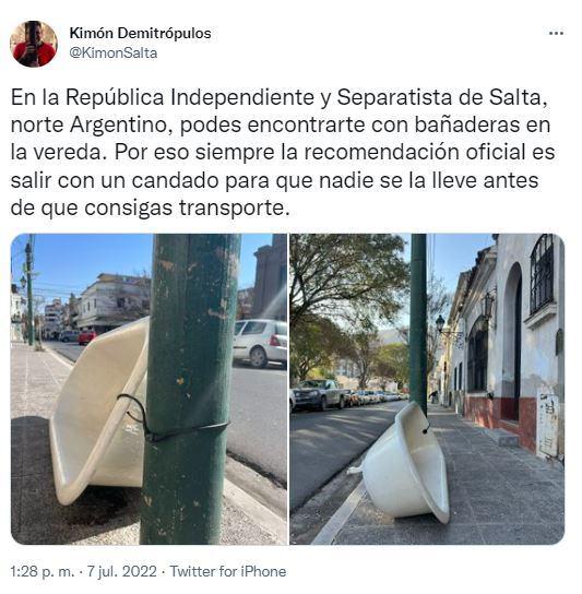 Un usuario de Twitter publicó fotos de una bañadera en la vereda.