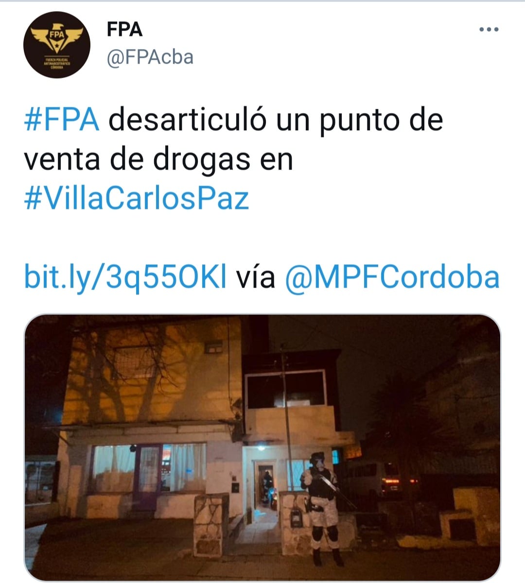 Fuerza Policial Antinarcotráfico (FPA). Operativo "antidrogas" en Carlos Paz.