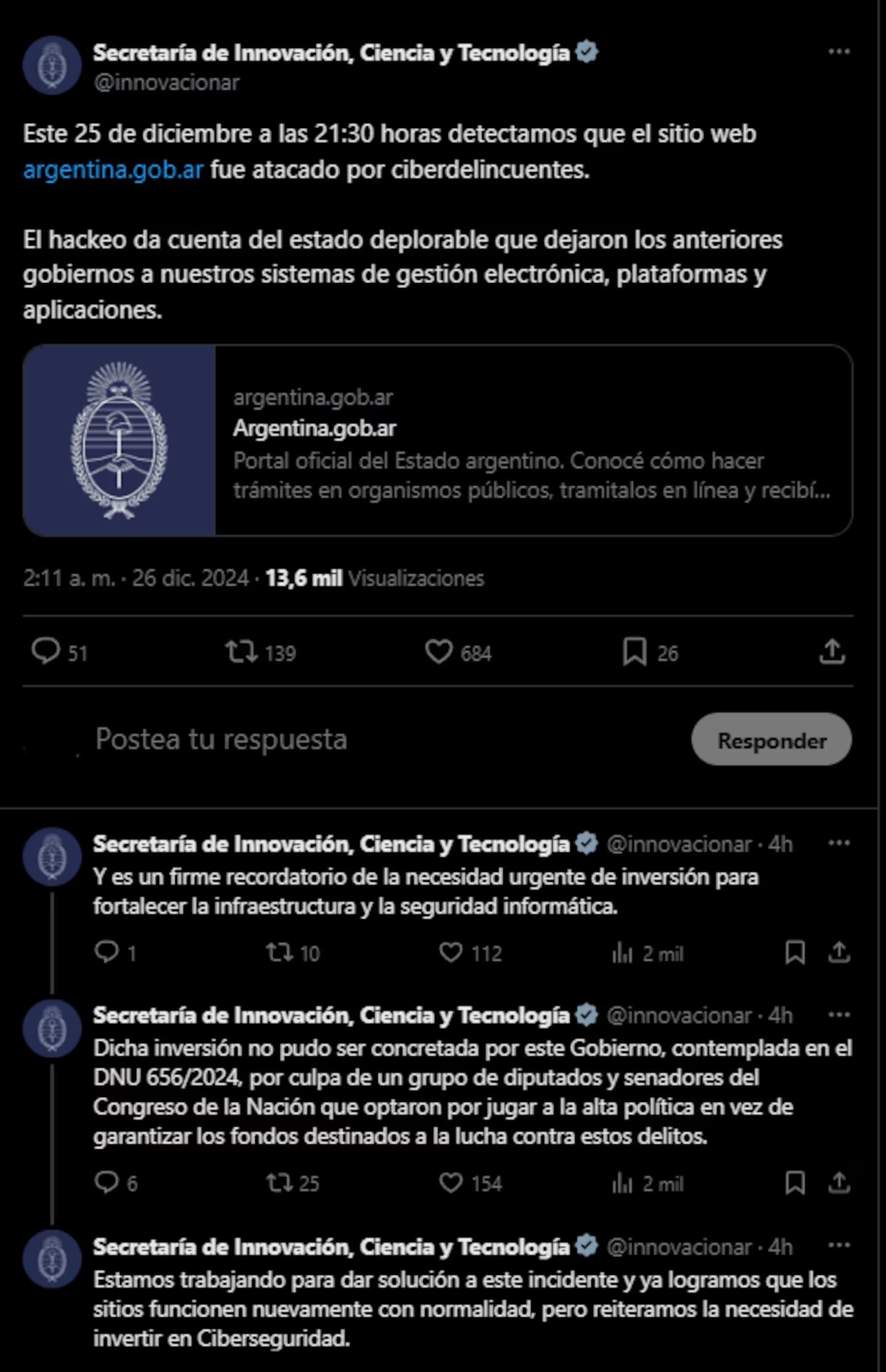 El mensaje del Gobierno tras el hackeo a cuentas oficiales