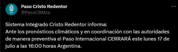 Cerraron el Paso Cristo Redentor por temporal de nieve ¿cuándo lo abrirán?