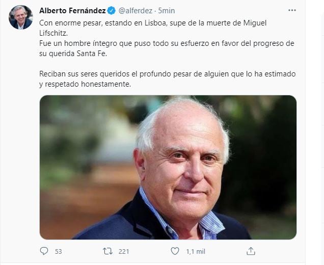 Despedida de Miguel Lifschitz en las redes sociales.