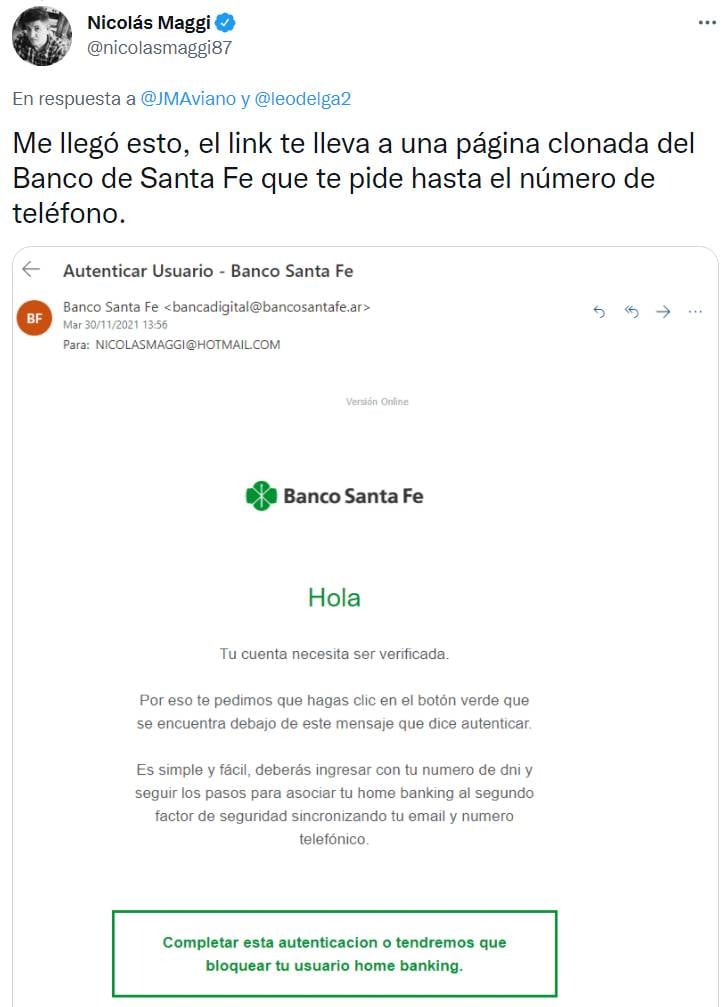 Algunos clientes recibieron mensajes de cuentas de e-mail falsas.