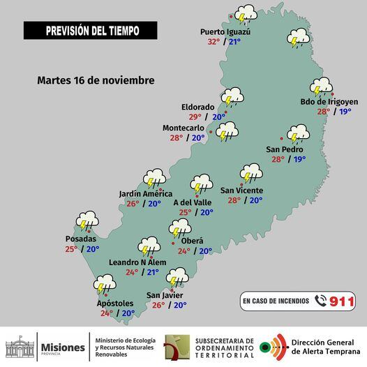 Martes con probabilidad de lluvias y tormentas en todo el territorio misionero.