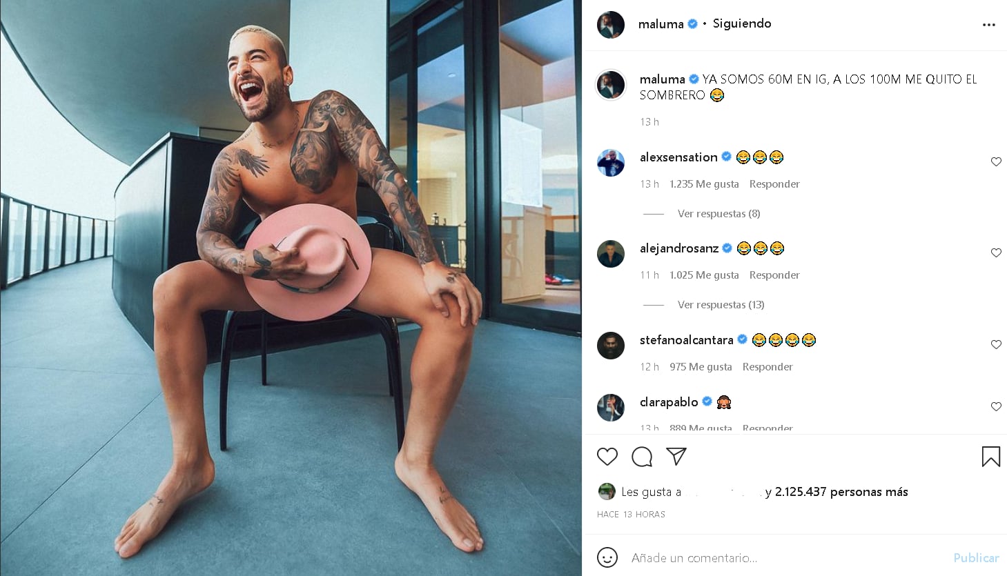 El picante posteo de Maluma en Instagram.