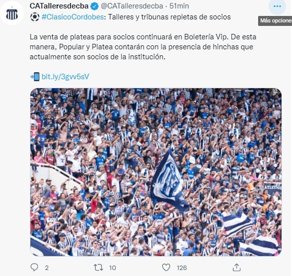 Casi 30 mil socios de Talleres colmarán la mitad del Kempes ante Belgrano