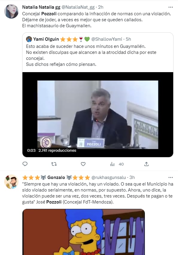 Los usuarios de las redes sociales salieron a expresar su repudio ante los dichos del concejal Pozzoli, edil de Guaymallén.