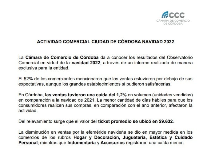 El comunicado oficial informando las ventas navideñas.