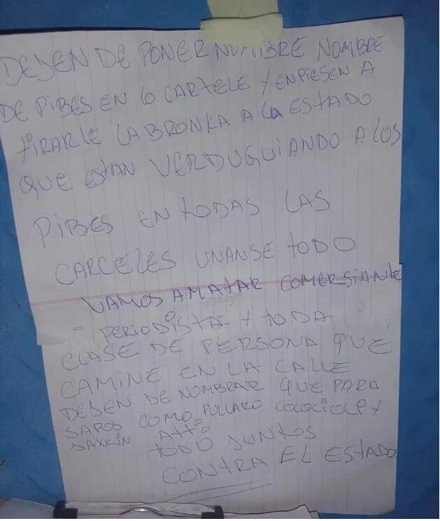 La amenaza escrita fue revelada por el ministro Pablo Cococcioni.
