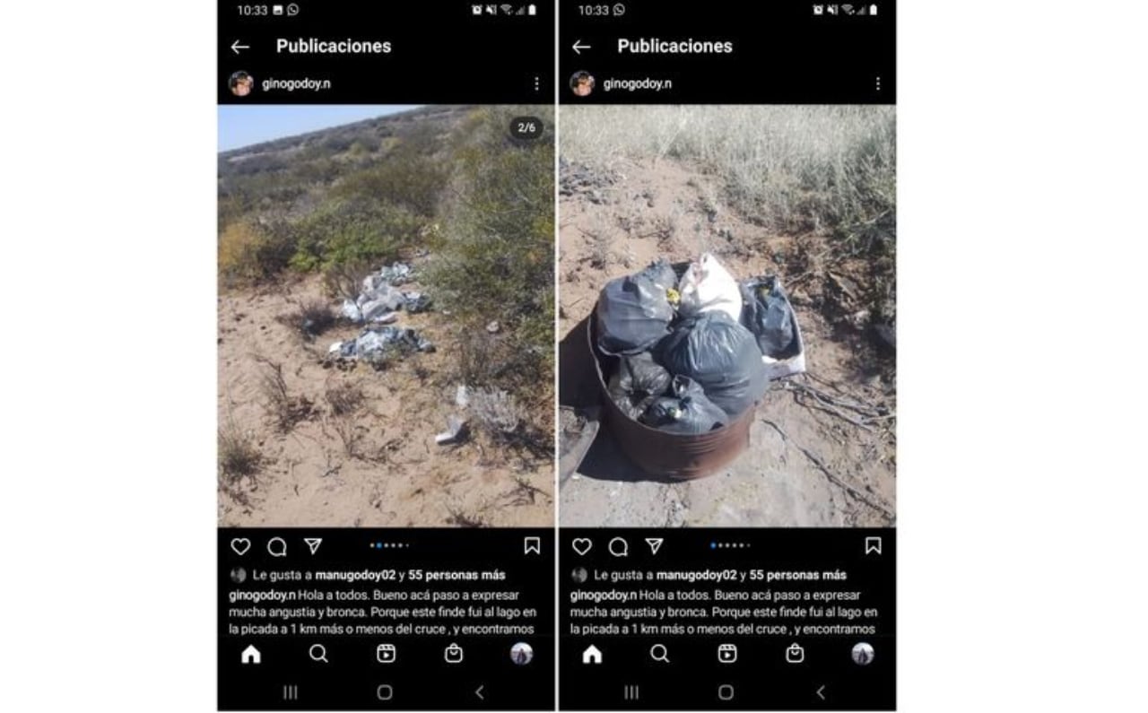 El boxeador Gino Godoy juntó bolsas con basura de la orilla del Lago Mari Menuco.