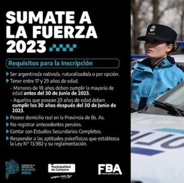 Abierta la inscripción para ingresar a la Escuela de Formación Policial, modalidad Rural