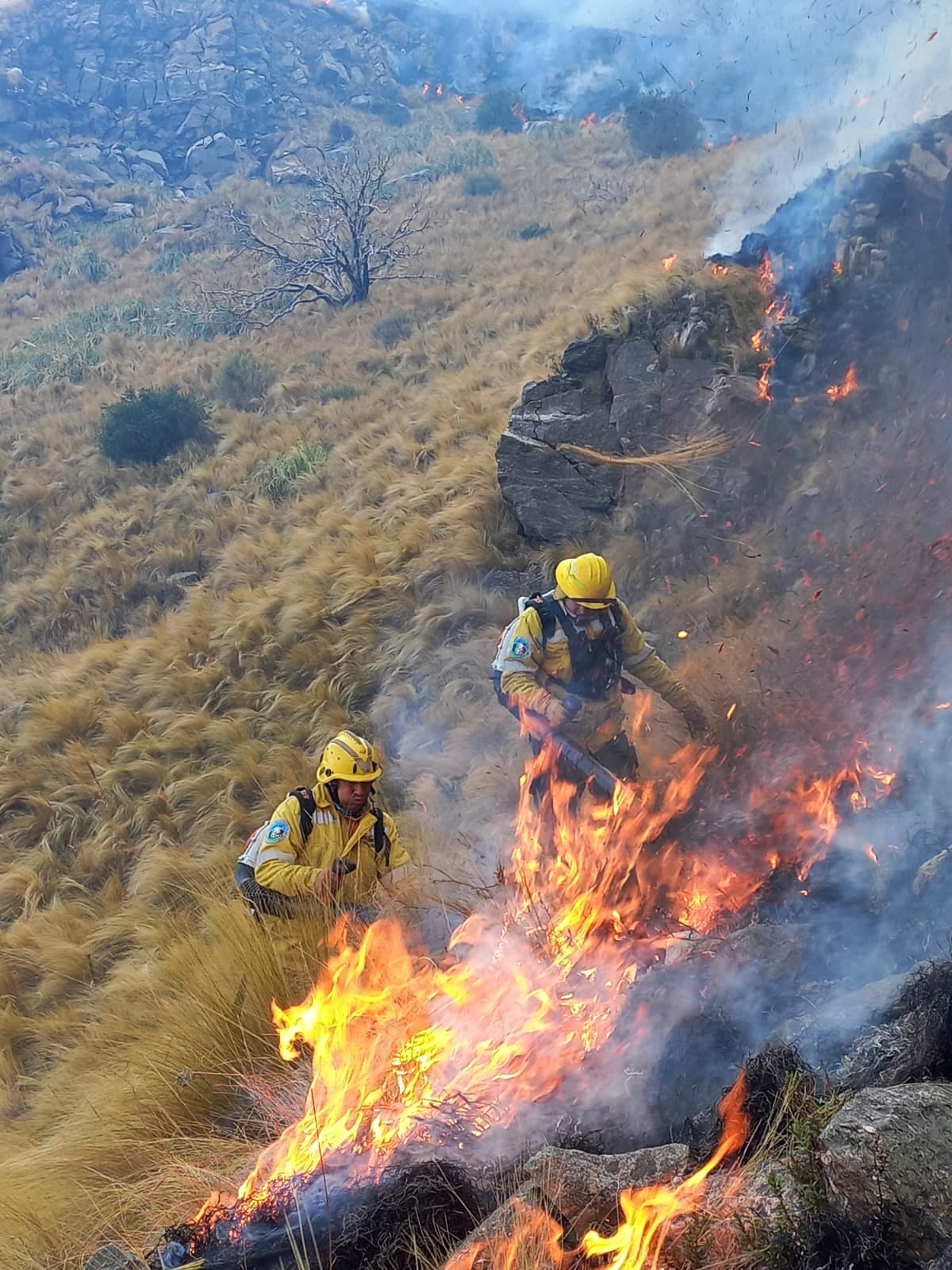 Bomberos en el cerro Champaquí.