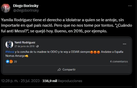 El polémico tweet contra Yamila Rodríguez.