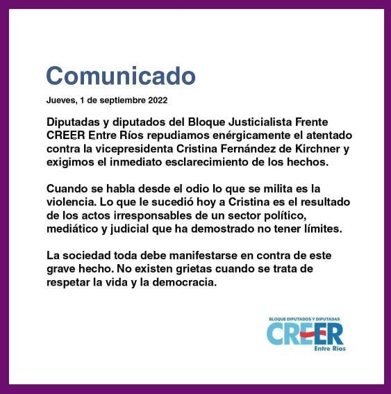 Repudio por el "atentado" contra Cristina Kirchner