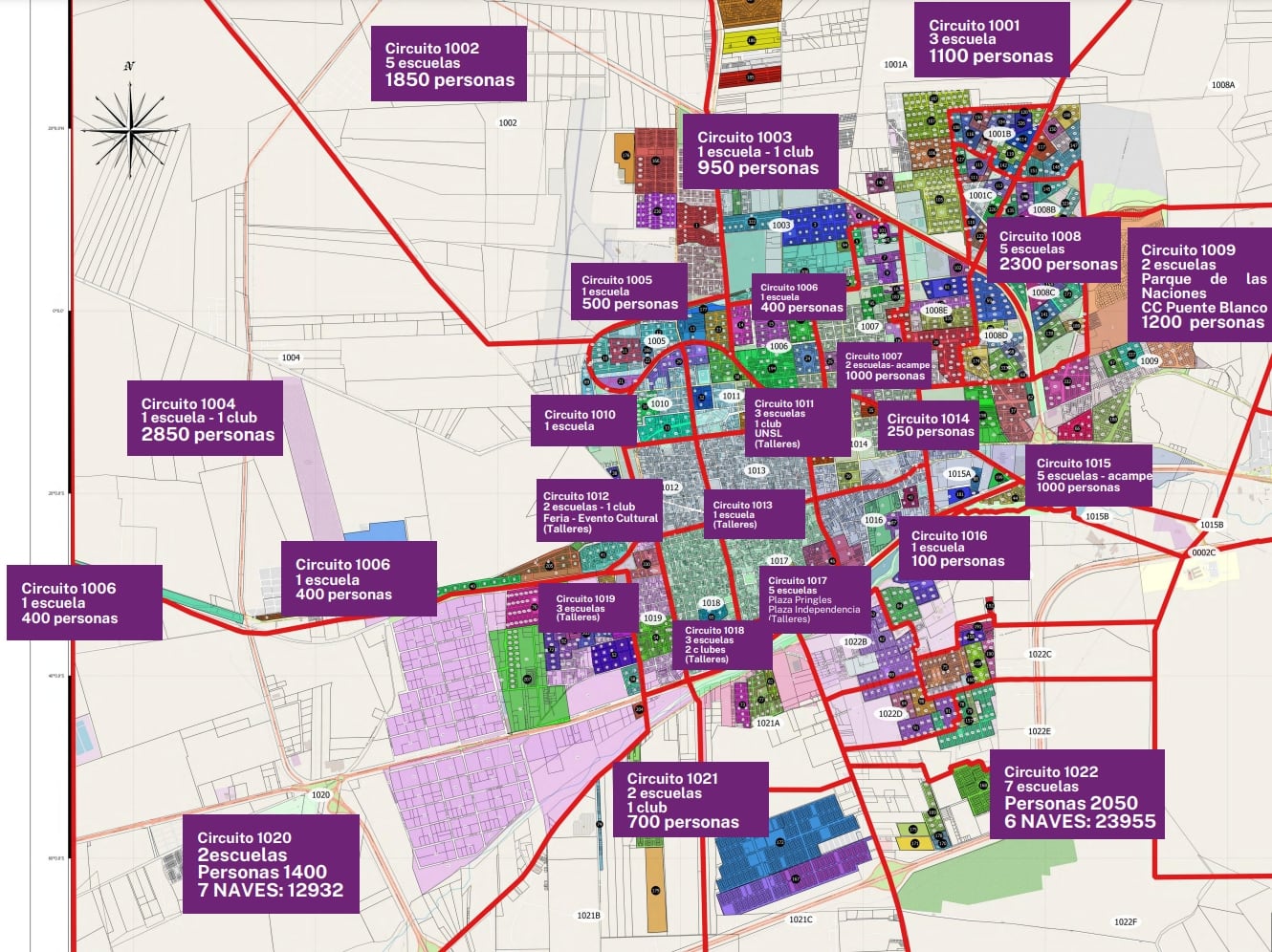 Mapa de las tareas de las Secretarías de San Luis por el Encuentro Nacional de Mujeres