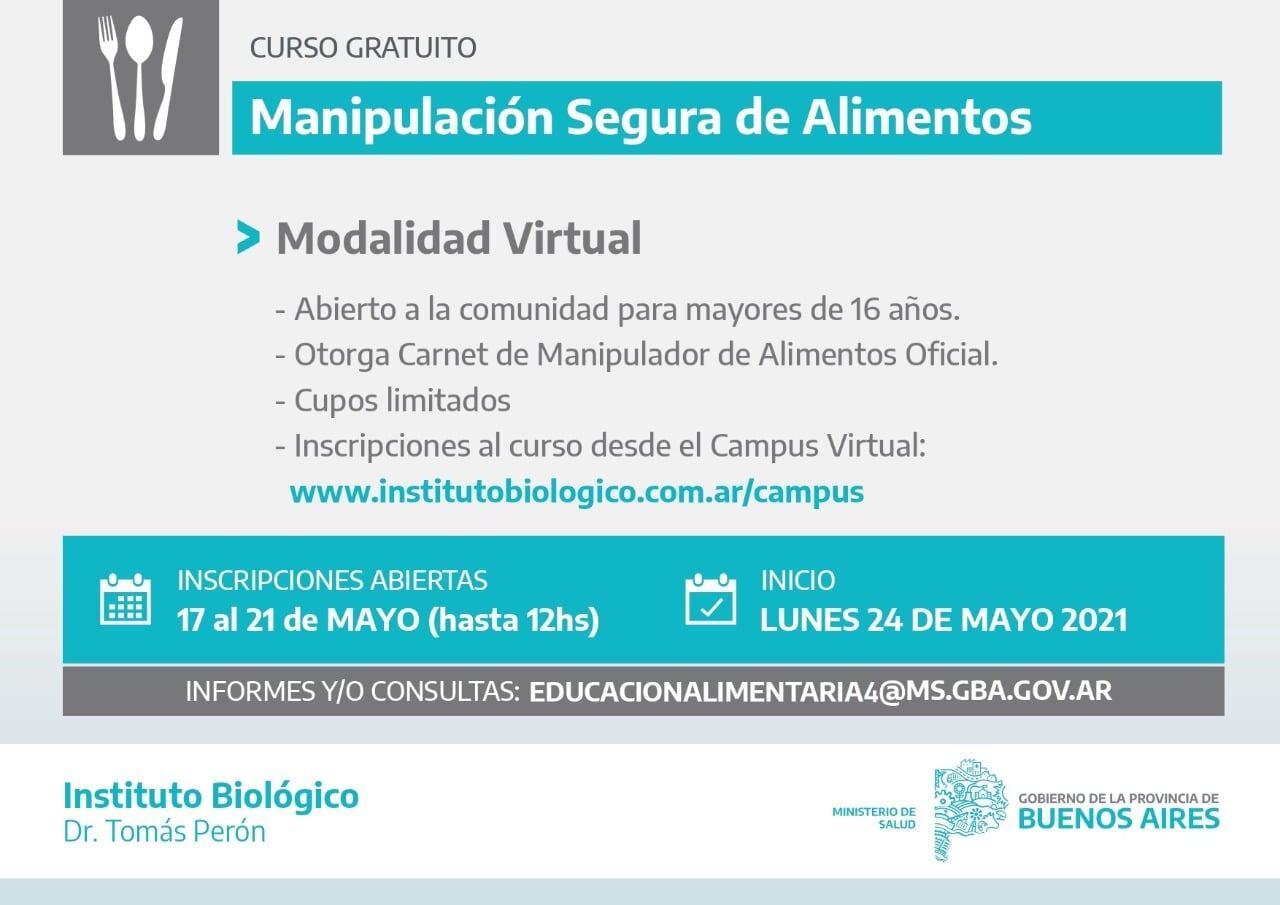 Curso virtual y gratuito de Manipulación Segura de Alimentos