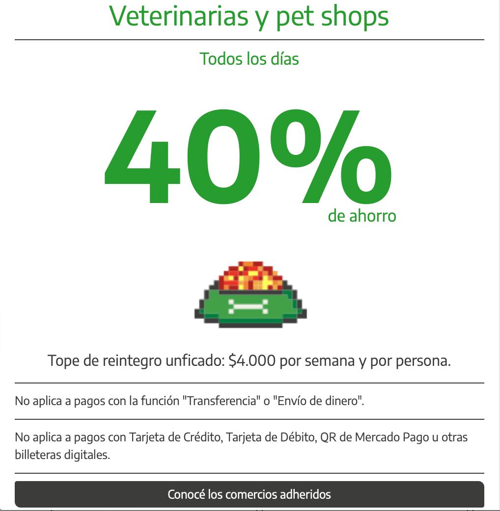 40% de ahorro en veterinarias y pet shops durante el mes de agosto.