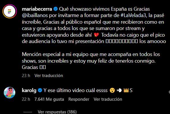 Interacción entre María Becerra y Karol G