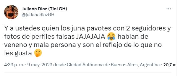 Juliana se enfrentó a los haters en Twitter