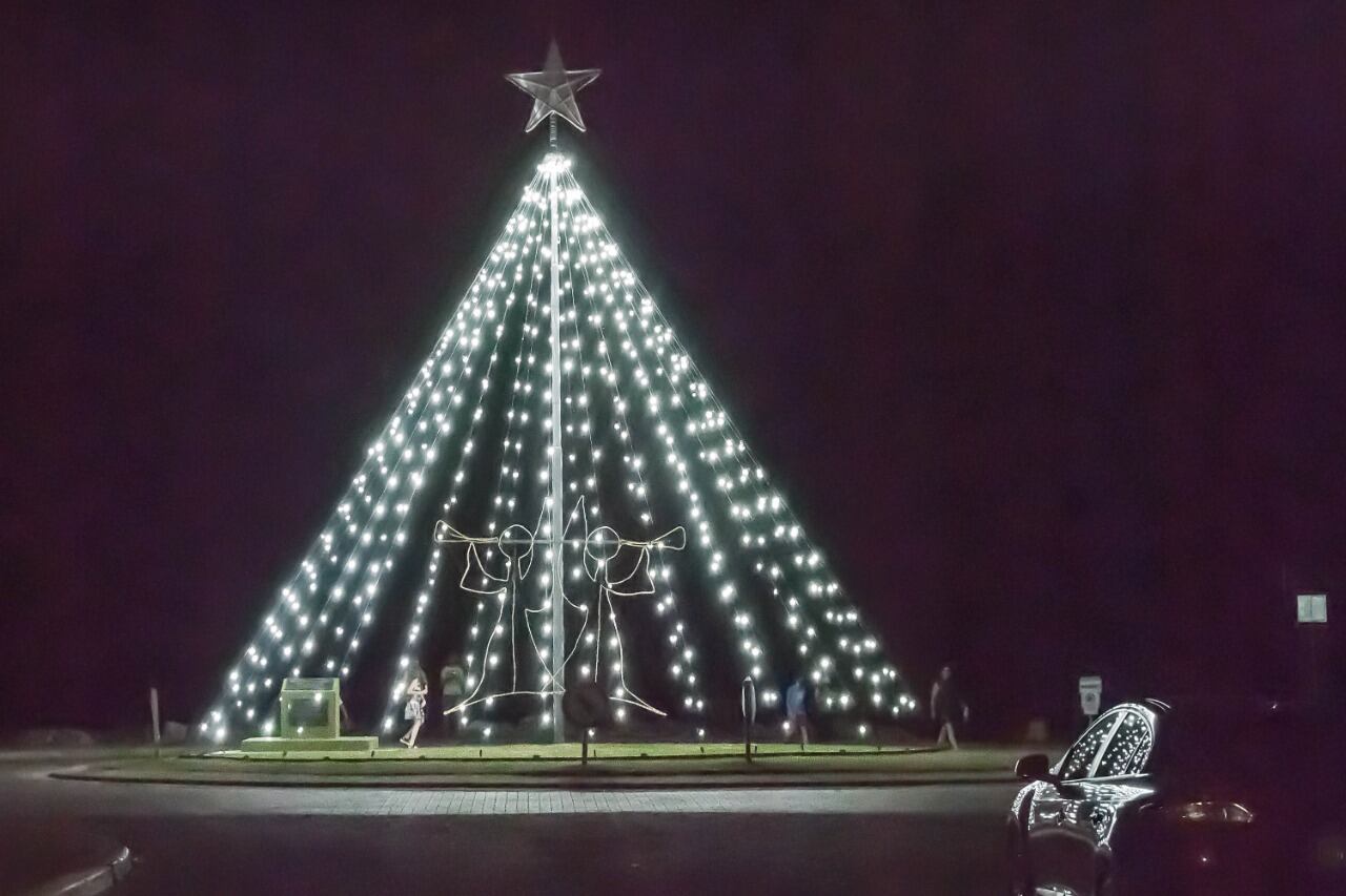 Árbol navideño en la costanera de Miramar de Ansenuza.