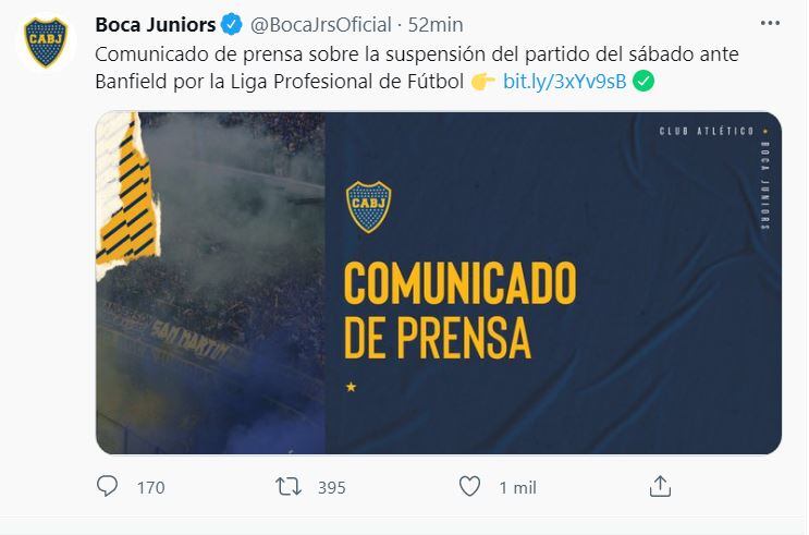 El comunicado de prensa de Boca