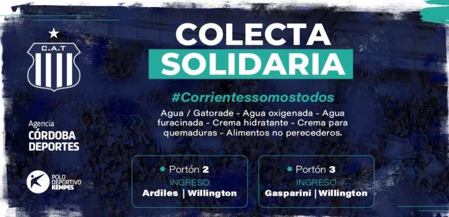 Los hinchas podrán colaborar este lunes en el Kempes, con los damnificados por el fuego en Corrientes.