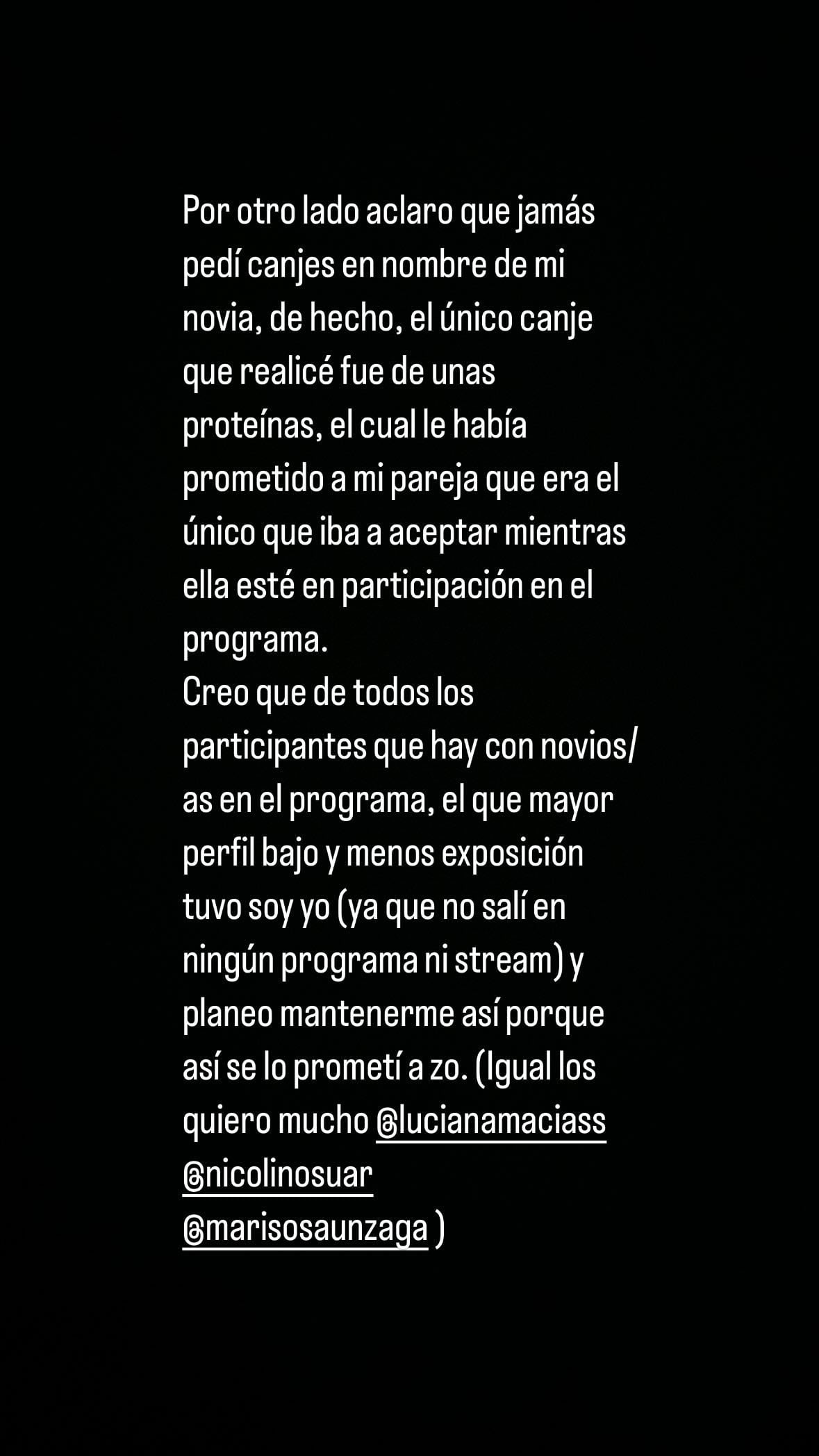 El descargo de Manuel, el novio de Zoe de Gran Hermano 2024.