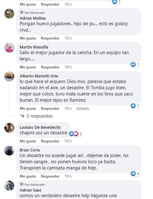 Los hinchas del Tomba se expresaron en las redes.