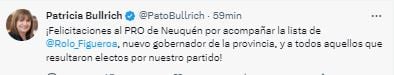 Los referentes de Juntos por el Cambio felicitaron a Rolando Figueroa, el nuevo gobernador de Neuquén.