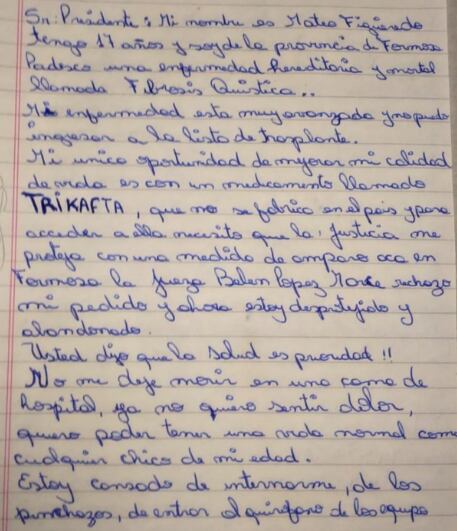 Un joven le escribió una carta al Alberto Fernández para pedirle ayuda: “No me deje morir”