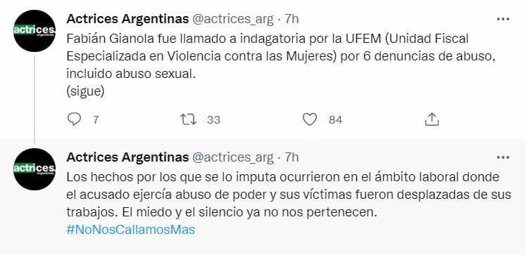 El mensaje de Actrices Argentinas sobre las denuncias a Fabián Gianola