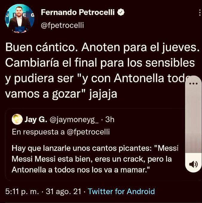 El mensaje fue publicado el martes 31 de agosto y Petrocelli lo borró tras la cantidad de críticas que recibió.