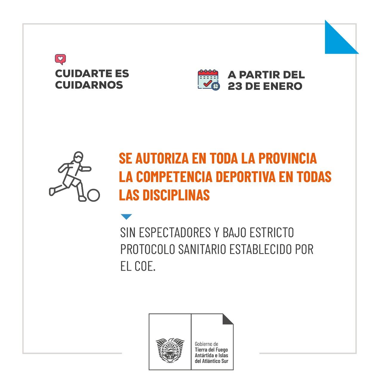 A través de la Resolución 021 el Ministerio de Salud de la provincia autorizó, a partir del 23 de enero, en toda la provincia, la competencia deportiva en todas las disciplinas, sin espectadores.