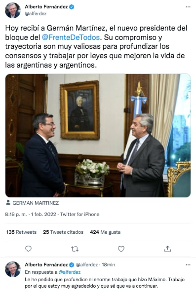 Germán Martínez es el nuevo presidente del bloque oficialista tras la renuncia de Máximo Kirchner.