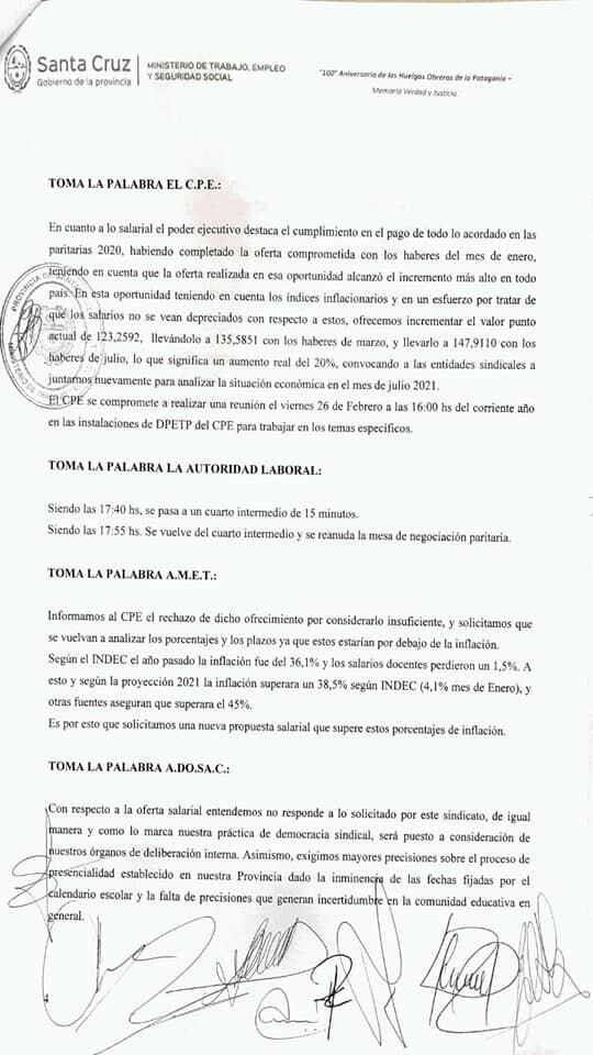 La AMET no aceptó la oferta salarial del CPE, y ADOSAC lo pondrá a consideración de las asambleas.