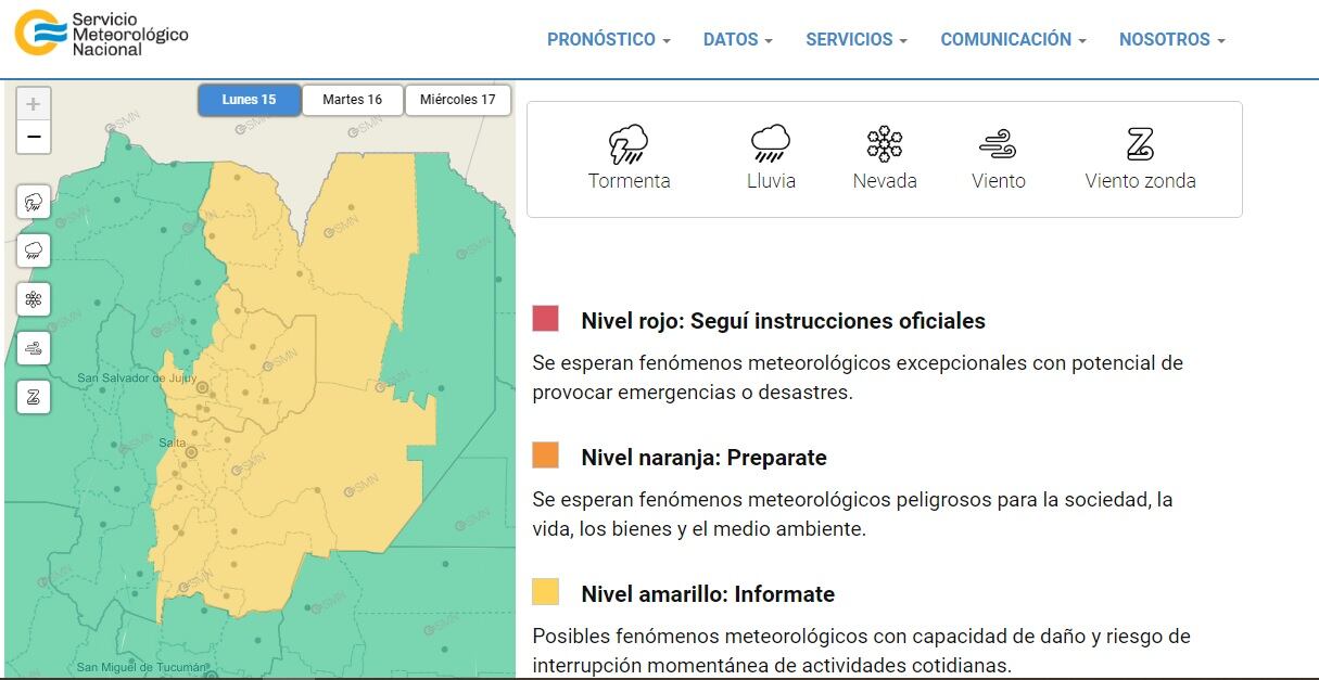 Alerta amarillo para el feriado de carnaval en Salta.